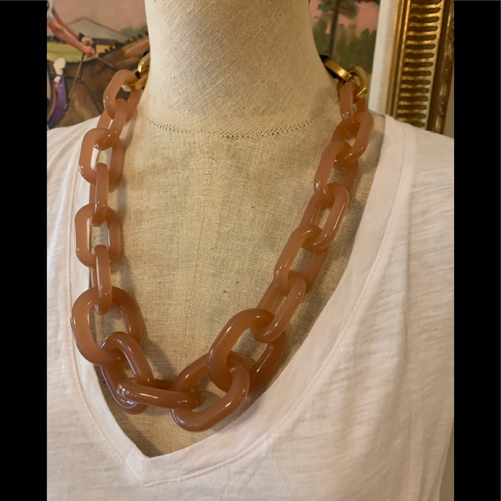 J. Crew Chunky Resin Link Necklace in Camel Brown with Gold Hardware